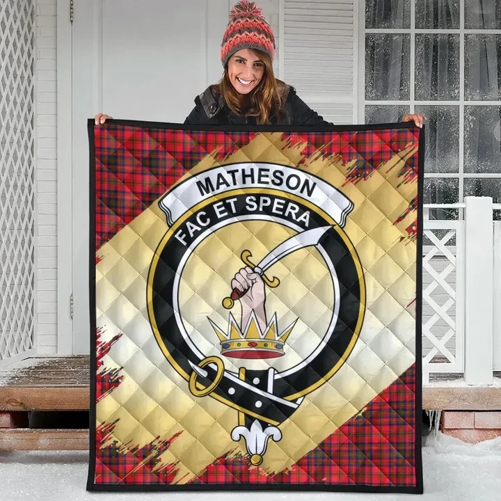 Matheson Modern Clan Crest Tartan Scotland Gold Royal Premium Quilt