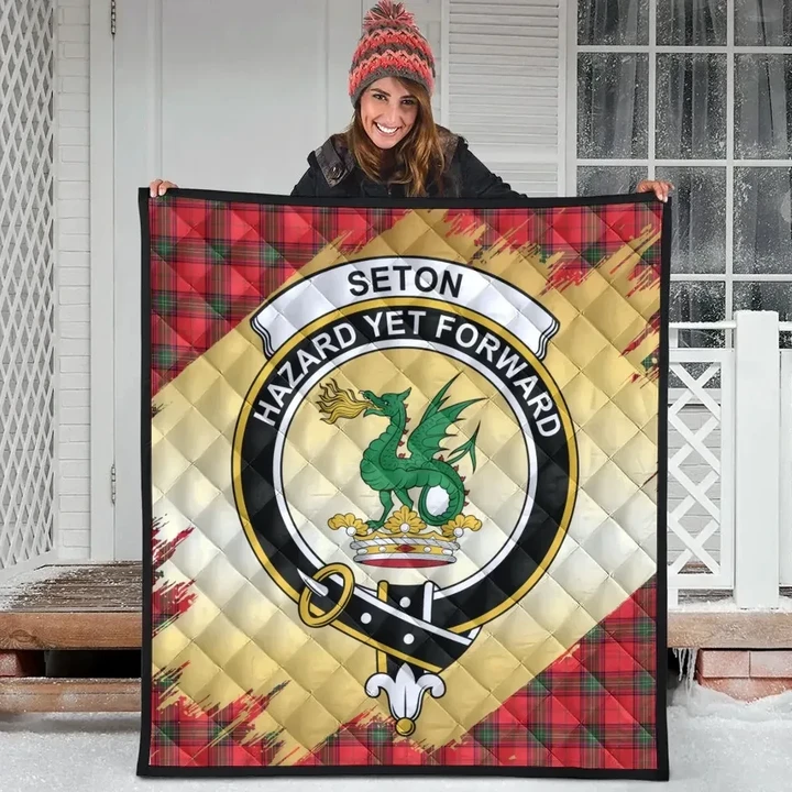 Seton Modern Clan Crest Tartan Scotland Gold Royal Premium Quilt