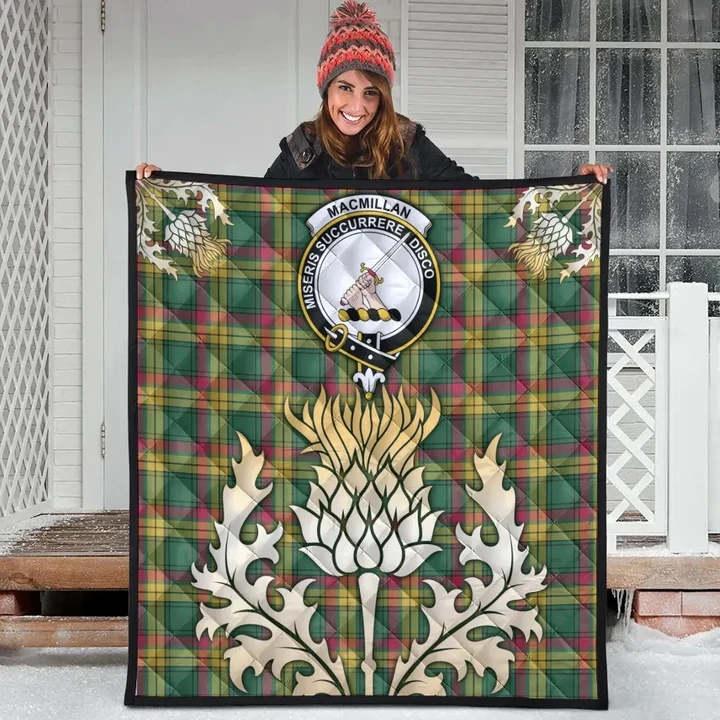 MacMillan Old Ancient Clan Crest Tartan Scotland Thistle Gold Royal Premium Quilt