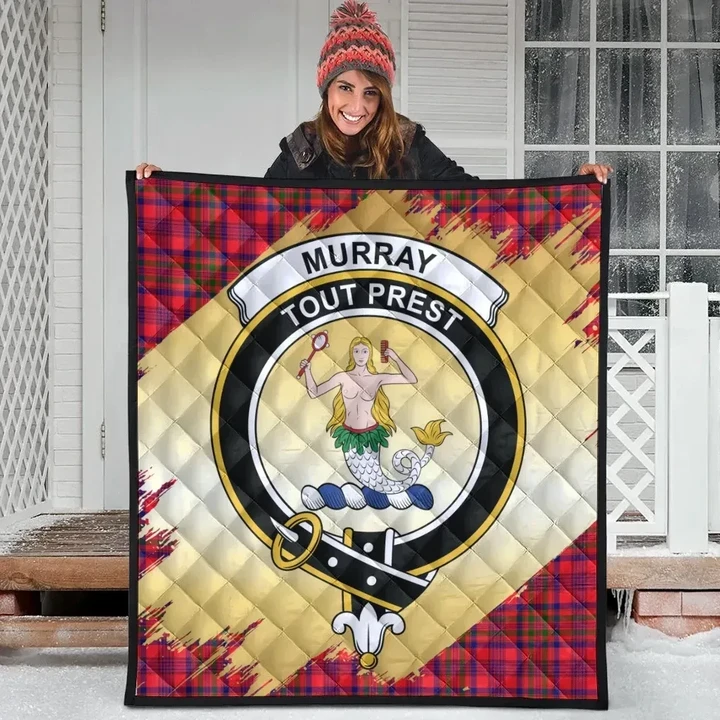 Murray of Tulloch Modern Clan Crest Tartan Scotland Gold Royal Premium Quilt