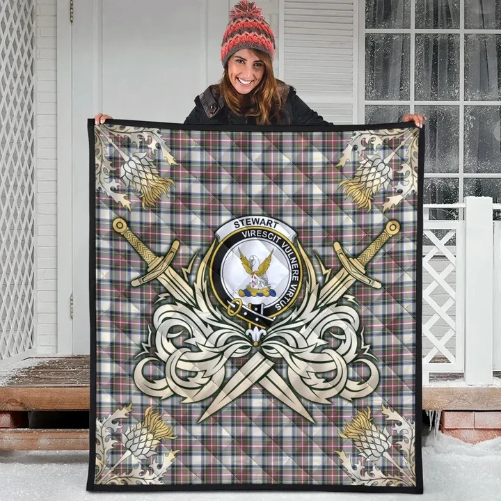 Stewart Dress Ancient Clan Crest Tartan Scotland Thistle Symbol Gold Royal Premium Quilt