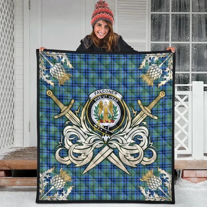 Falconer Clan Crest Tartan Scotland Thistle Symbol Gold Royal Premium Quilt