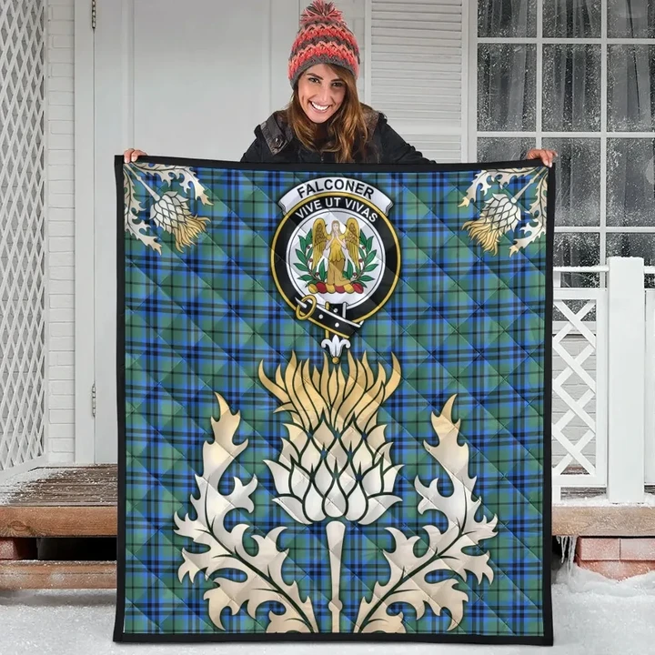 Falconer Clan Crest Tartan Scotland Thistle Gold Royal Premium Quilt
