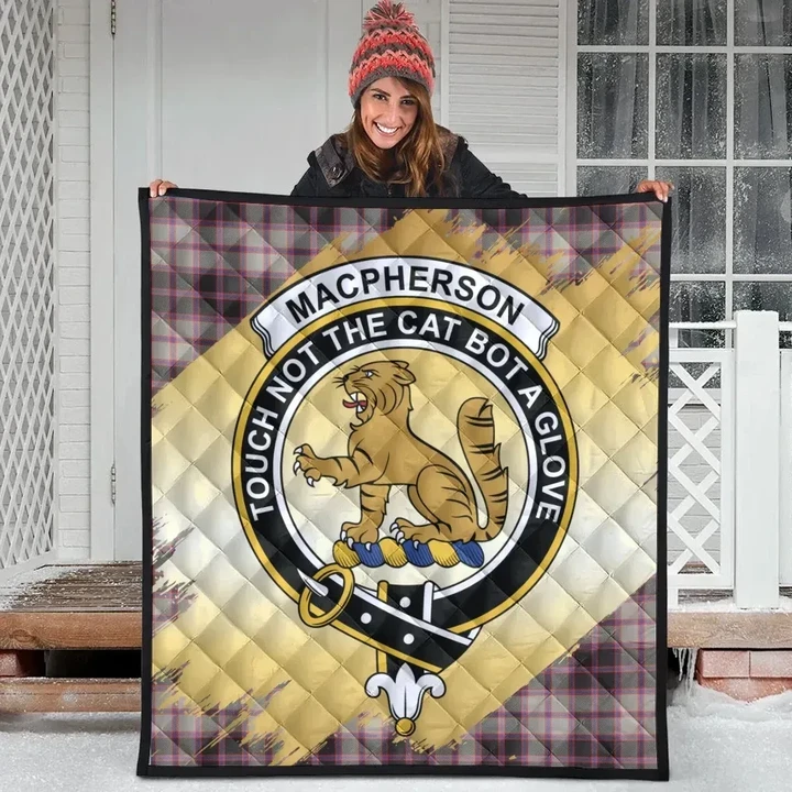 MacPherson Hunting Ancient Clan Crest Tartan Scotland Gold Royal Premium Quilt
