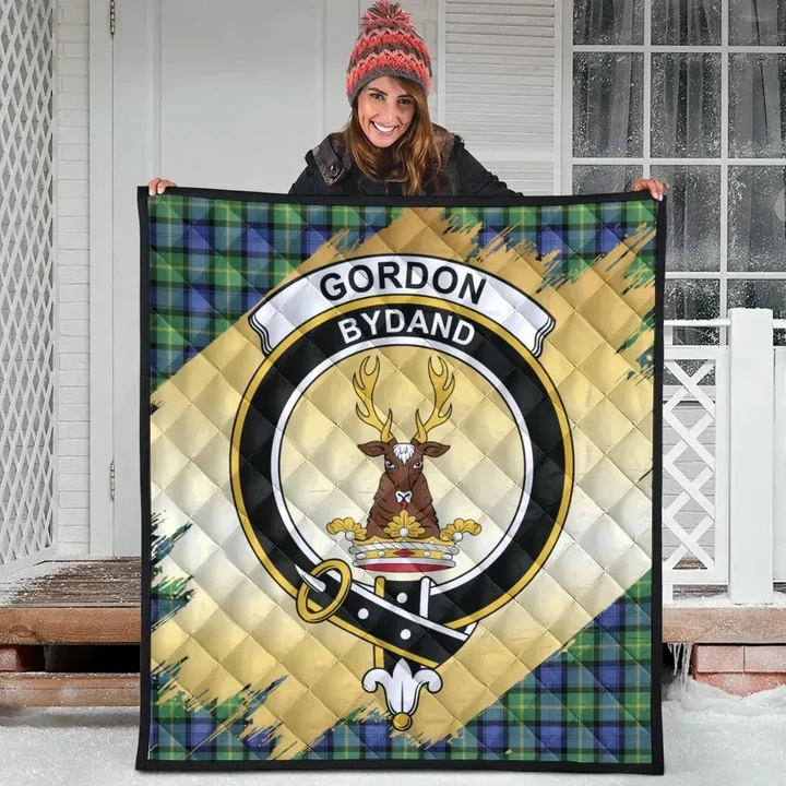 Gordon Old Ancient Clan Crest Tartan Scotland Gold Royal Premium Quilt