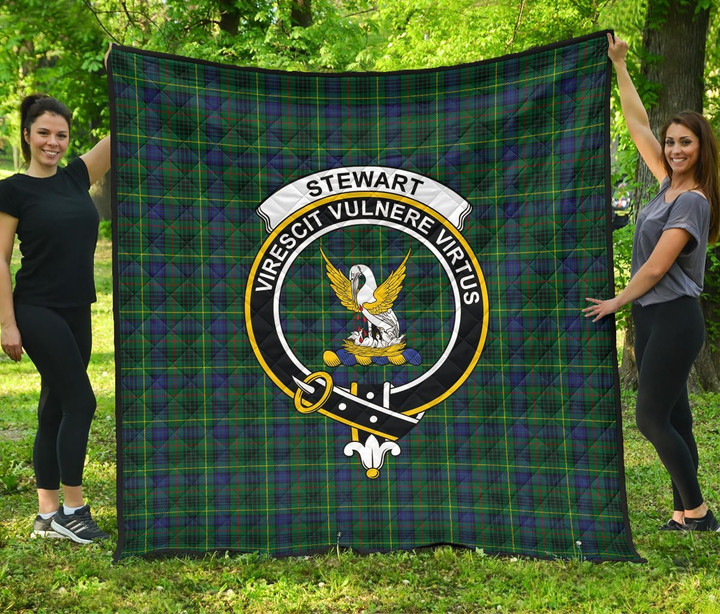 Stewart Hunting Modern Tartan Clan Badge Premium Quilt | Scottishclans.co