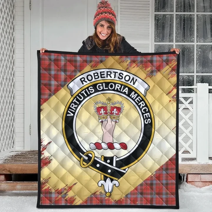 Robertson Weathered Clan Crest Tartan Scotland Gold Royal Premium Quilt