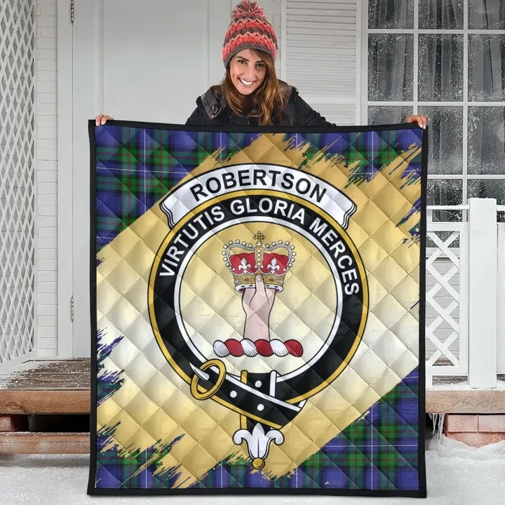 Robertson Hunting Modern Clan Crest Tartan Scotland Gold Royal Premium Quilt
