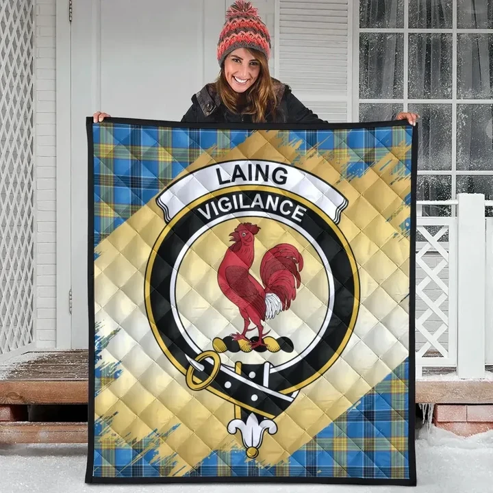 Laing Clan Crest Tartan Scotland Gold Royal Premium Quilt