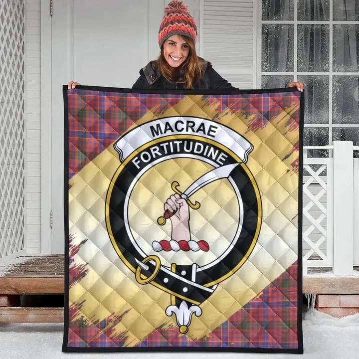 MacRae Ancient Clan Crest Tartan Scotland Gold Royal Premium Quilt