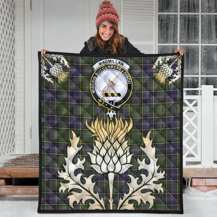 MacMillan Hunting Modern Clan Crest Tartan Scotland Thistle Gold Royal Premium Quilt