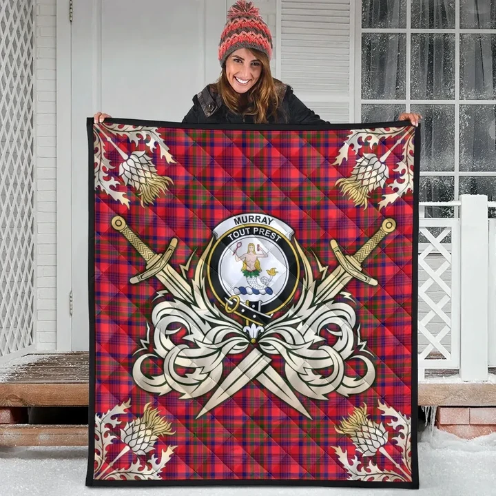 Murray of Tulloch Modern Clan Crest Tartan Scotland Thistle Symbol Gold Royal Premium Quilt