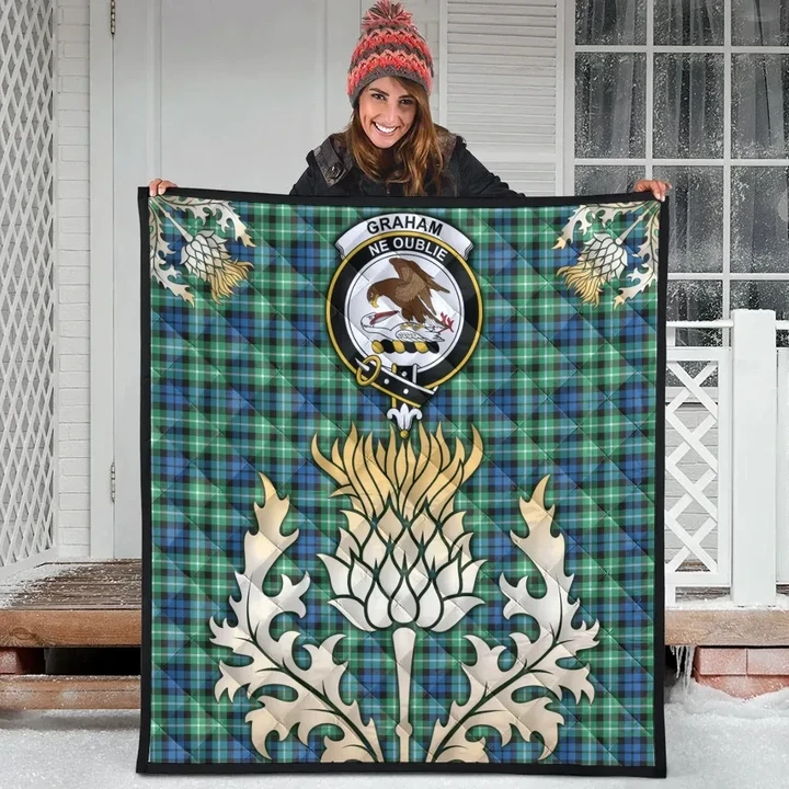 Graham of Montrose Ancient Clan Crest Tartan Scotland Thistle Gold Royal Premium Quilt