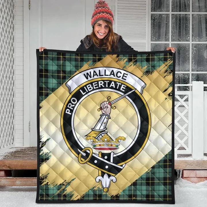 Wallace Hunting Ancient Clan Crest Tartan Scotland Gold Royal Premium Quilt