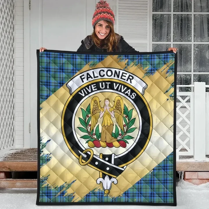 Falconer Clan Crest Tartan Scotland Gold Royal Premium Quilt