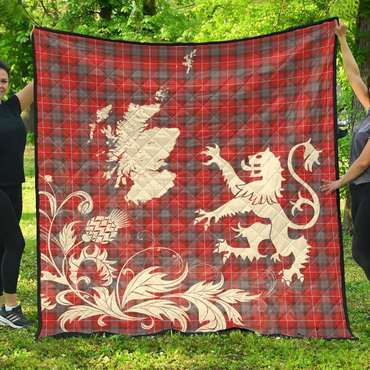 Fraser Weathered Tartan Scotland Lion Thistle Map Quilt Hj4
