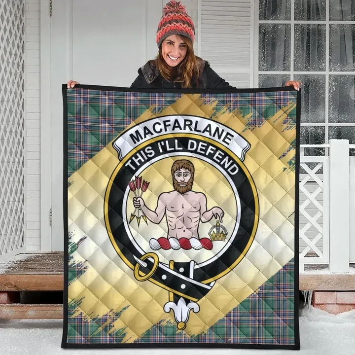MacFarlane Hunting Ancient Clan Crest Tartan Scotland Gold Royal Premium Quilt