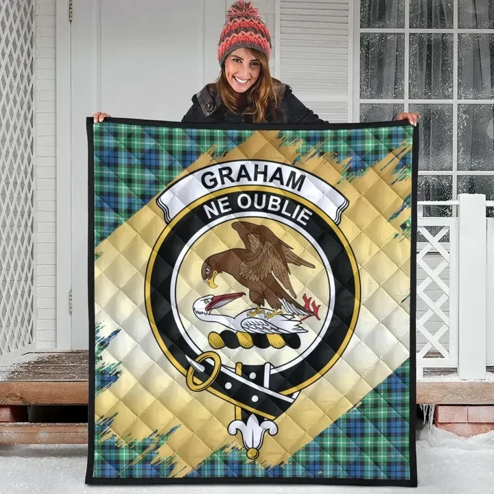 Graham of Montrose Ancient Clan Crest Tartan Scotland Gold Royal Premium Quilt