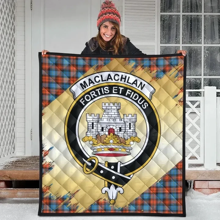 MacLachlan Ancient Clan Crest Tartan Scotland Gold Royal Premium Quilt