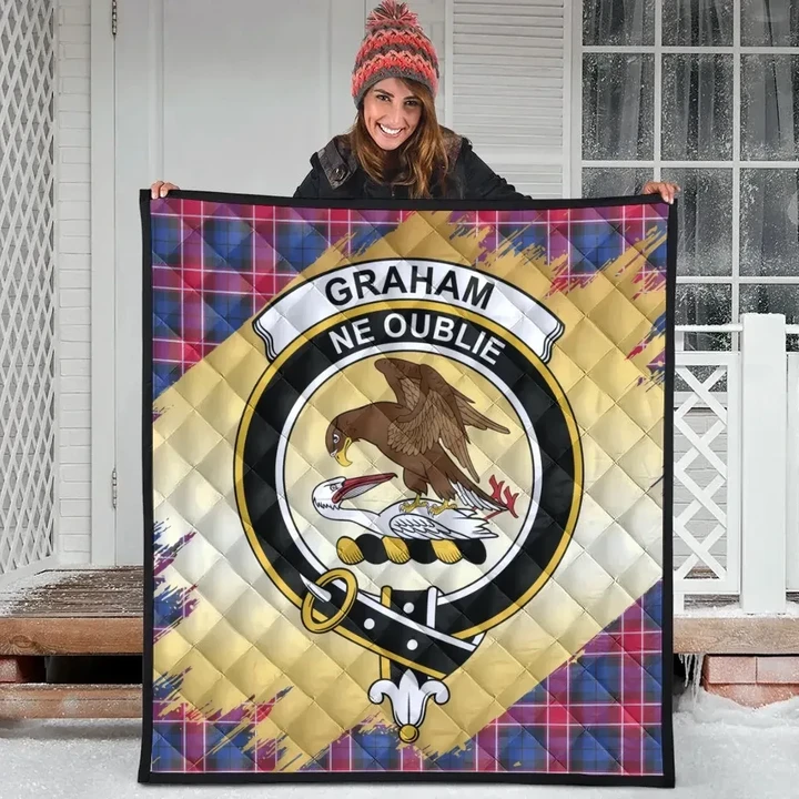 Graham of Menteith Red Clan Crest Tartan Scotland Gold Royal Premium Quilt