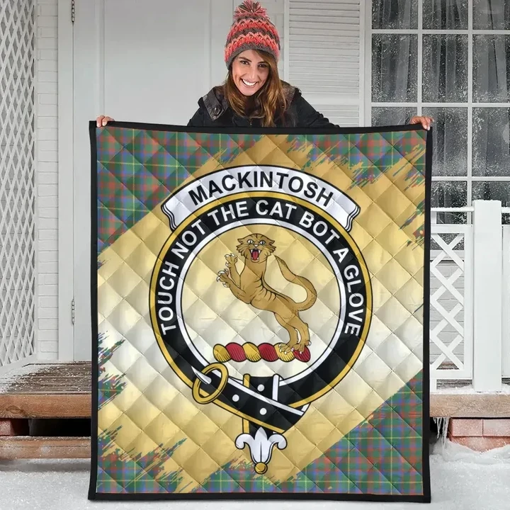 MacKintosh Hunting Ancient Clan Crest Tartan Scotland Gold Royal Premium Quilt