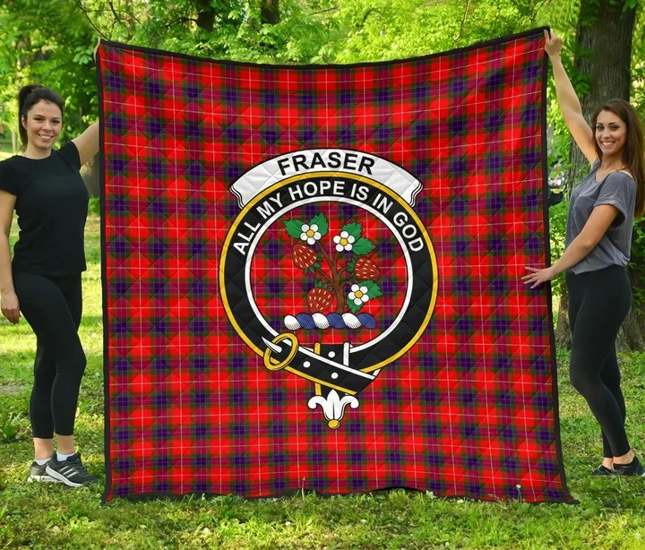 Fraser Modern Tartan Clan Badge Premium Quilt | Scottishclans.co
