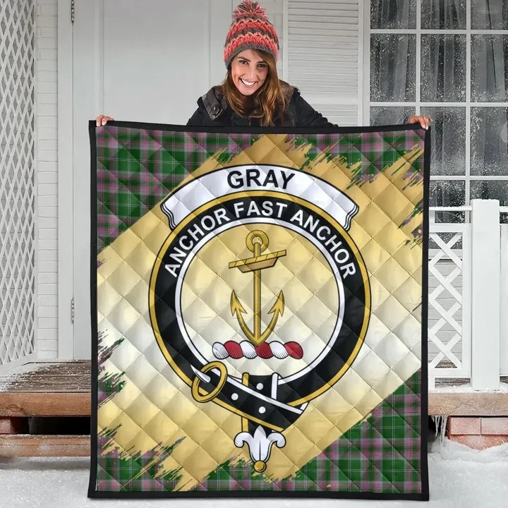 Gray Hunting Clan Crest Tartan Scotland Gold Royal Premium Quilt
