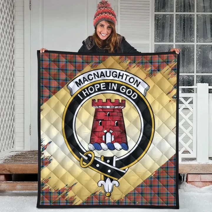 MacNaughton Ancient Clan Crest Tartan Scotland Gold Royal Premium Quilt