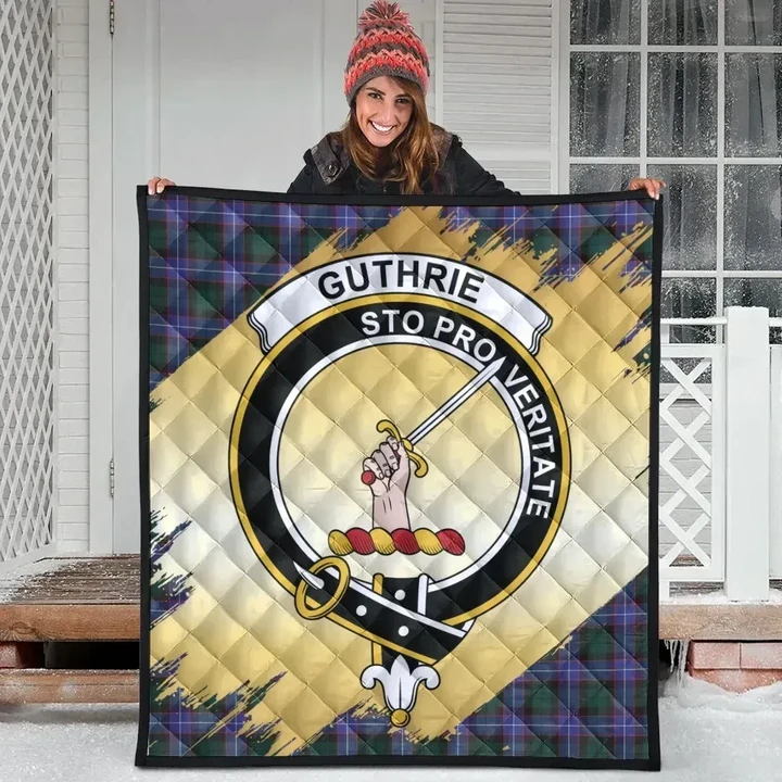 Guthrie Modern Clan Crest Tartan Scotland Gold Royal Premium Quilt