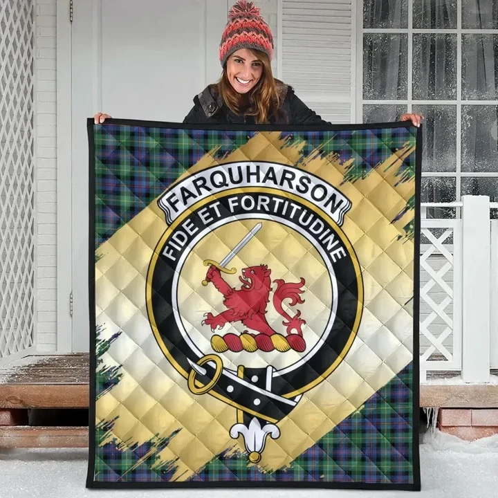 Farquharson Ancient Clan Crest Tartan Scotland Gold Royal Premium Quilt