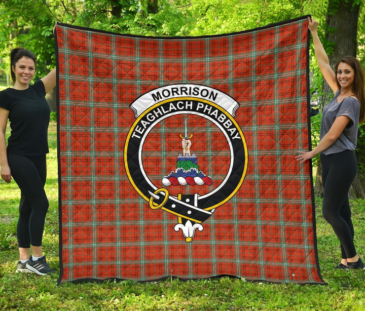 Morrison Red Ancient Tartan Clan Badge Premium Quilt | Scottishclans.co