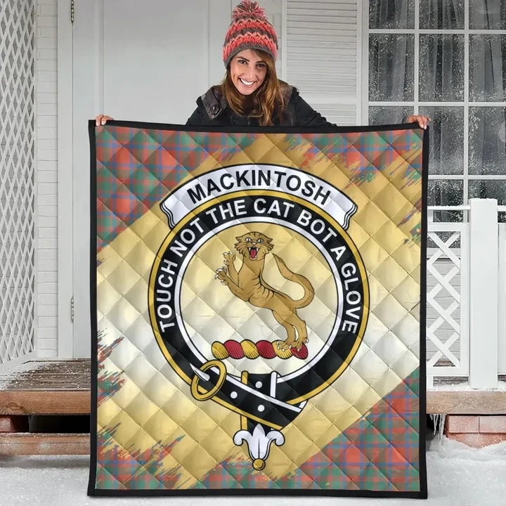 MacKintosh Ancient Clan Crest Tartan Scotland Gold Royal Premium Quilt