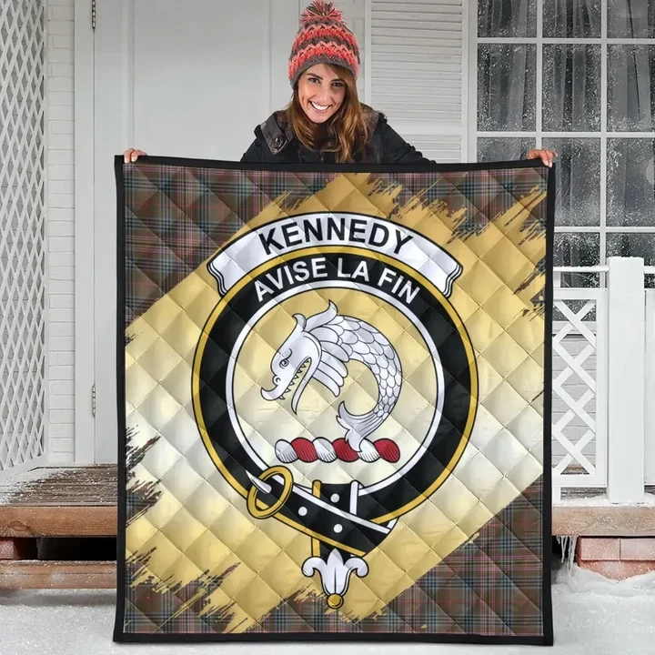 Kennedy Weathered Clan Crest Tartan Scotland Gold Royal Premium Quilt