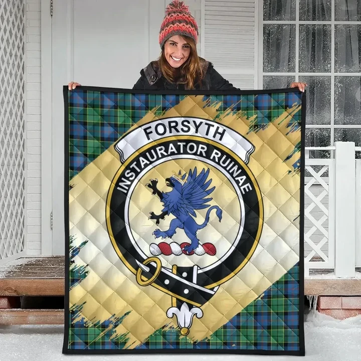 Forsyth Ancient Clan Crest Tartan Scotland Gold Royal Premium Quilt