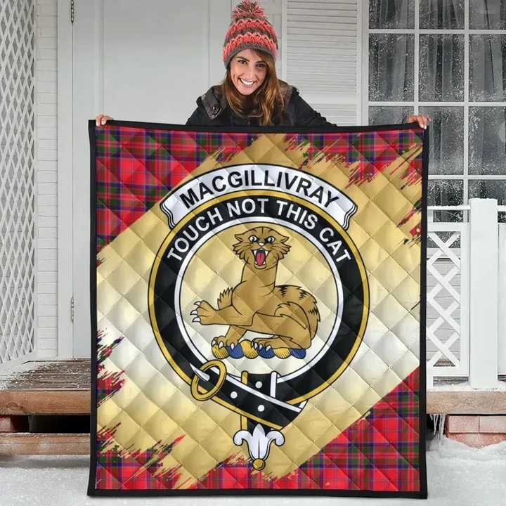 MacGillivray Modern Clan Crest Tartan Scotland Gold Royal Premium Quilt