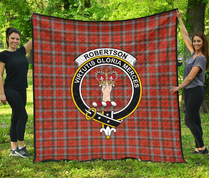 Robertson Weathered Tartan Clan Badge Premium Quilt | Scottishclans.co