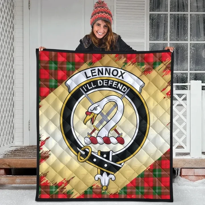 Lennox Modern Clan Crest Tartan Scotland Gold Royal Premium Quilt