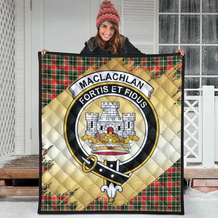 MacLachlan Hunting Modern Clan Crest Tartan Scotland Gold Royal Premium Quilt