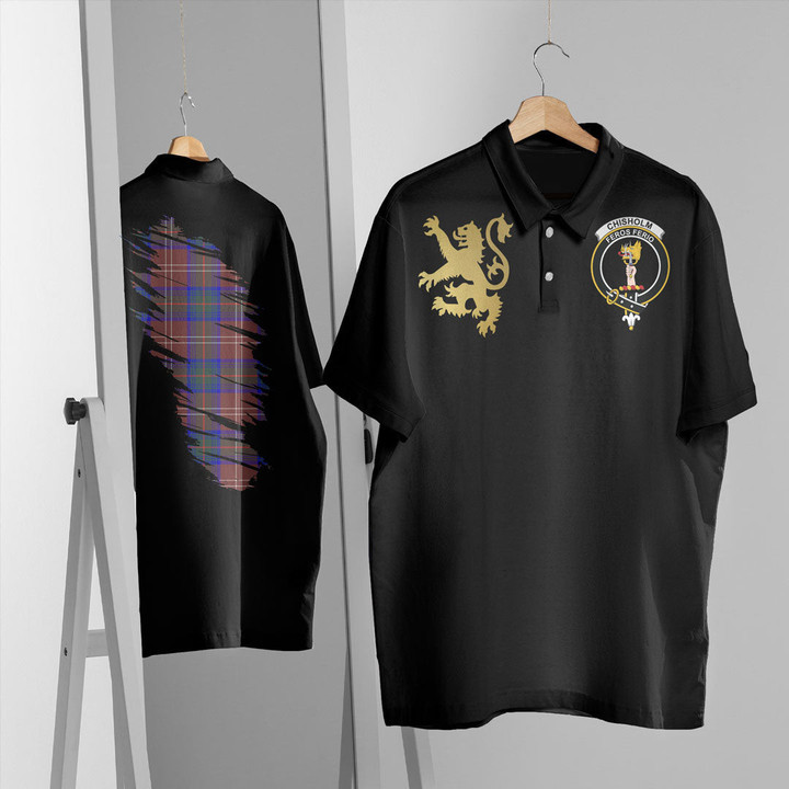 Scottish Chisholm Hunting Modern Tartan Crest Polo Shirt Scotland In My Bone With Golden Rampant