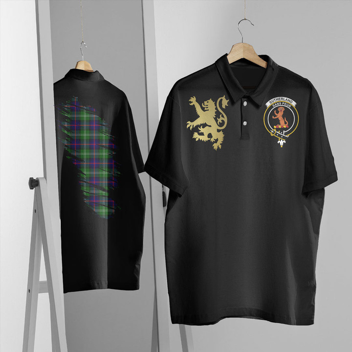 Scottish Sutherland Modern Tartan Crest Polo Shirt Scotland In My Bone With Golden Rampant