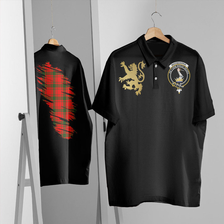 Scottish MacQuarrie Modern Tartan Crest Polo Shirt Scotland In My Bone With Golden Rampant