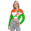 1sttheworld Clothing - Niger Active Flag Women's V-neck Lapel Long Sleeve Cropped T-shirt A35