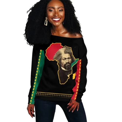 GetteeStore Sweatshirt - Frederick Douglass Black History Month Offshoulder J09