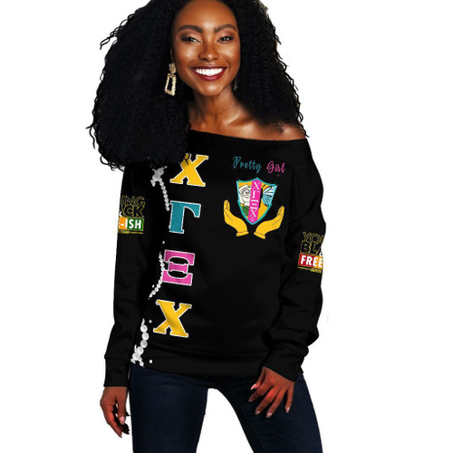 GetteeStore Sweatshirt - Juneteenth Chi Gamma Xi Chi Pretty Girl Off Shoulder Sweater J8