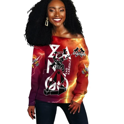 GetteeStore Sweater - Orisha Shango Thunder Yoruba Off Shoulder JN
