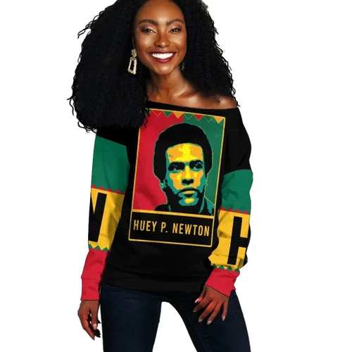 GetteeStore Sweatshirt - Huey P. Newton Black History Month Offshoulder J09