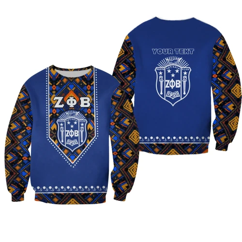 Africa Zone Sweatshirt - Personalised Zeta Phi Beta African Pattern - Royal Blue Crewneck Sweatshirt J5