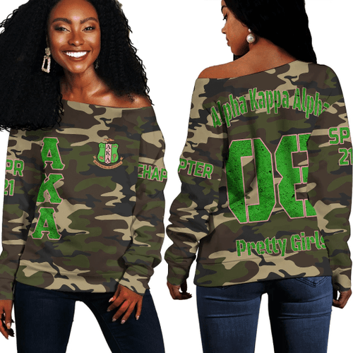 (Custom) Gettee Sweatshirt - AKA Sorority Camouflage Off Shoulder Sweaters A31