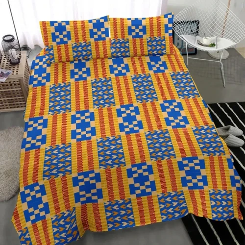 GetteeStore Bedding Set - Kente Cloth Weaving Style Duvet Cover & Pillow Cases J0