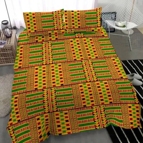 GetteeStore Bedding Set - Kente Cloth Weaver Combined Duvet Cover & Pillow Cases J0